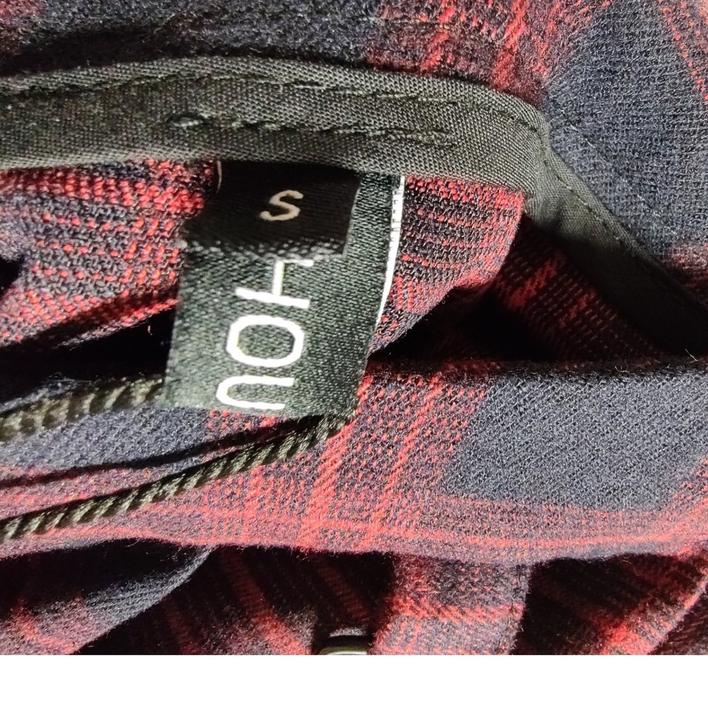 Chouyatou Red Black Plaid Pleated Mini Skirt Punk Gothic Harness Straps Small - Picture 3 of 10